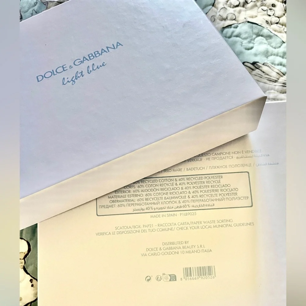 Dolce & Gabbana NEW Towel Made in Spain Light Blue Cotton